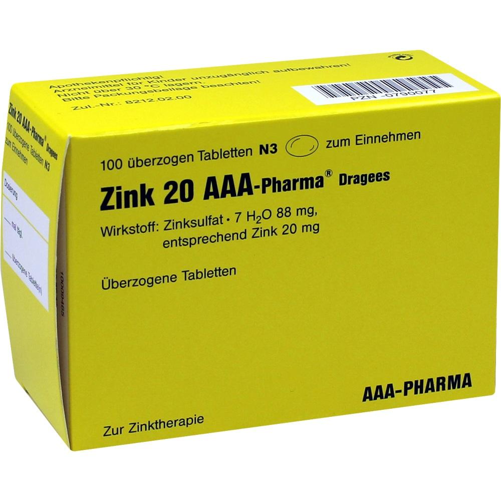 Zink 20 AAA-Pharma 100 St Überzogene Tabletten