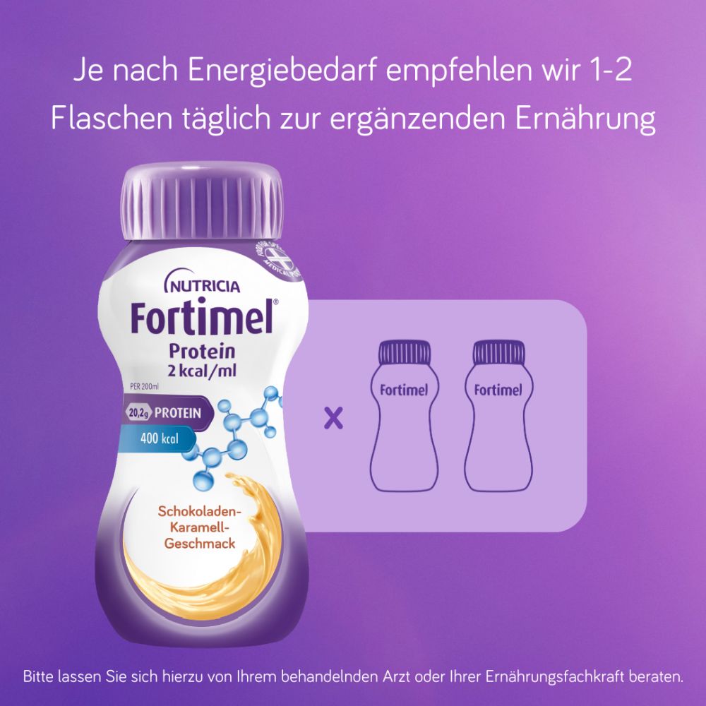 Fortimel Protein 2 kcal Schokolade-Karamell 4X200 ml Flüssigkeit