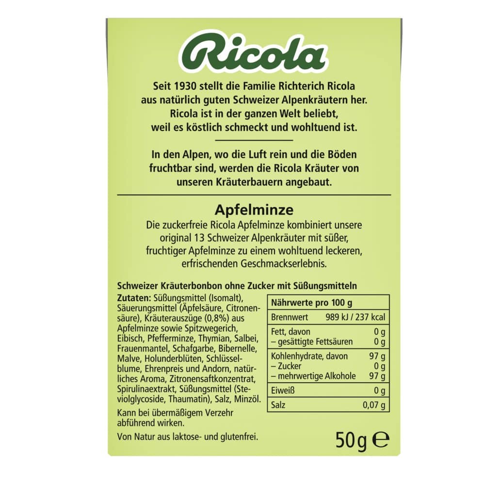 Ricola Apfelminze Kräuterbonbon zuckerfrei 50 g Bonbons