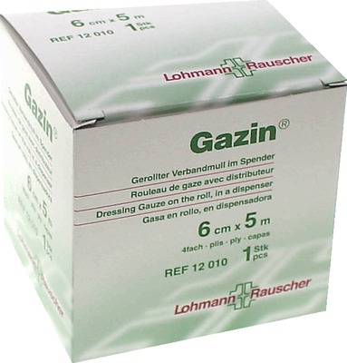 GAZIN Verbandmull 6 cmx5 m 4fach gerollt 1 St Kompressen 1 St