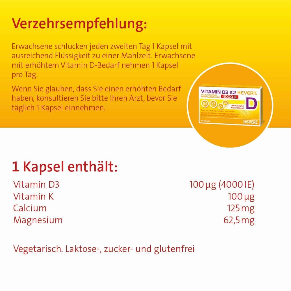 VITAMIN D3 K2 HEVERT 4000 I.E. 60 St Kapseln