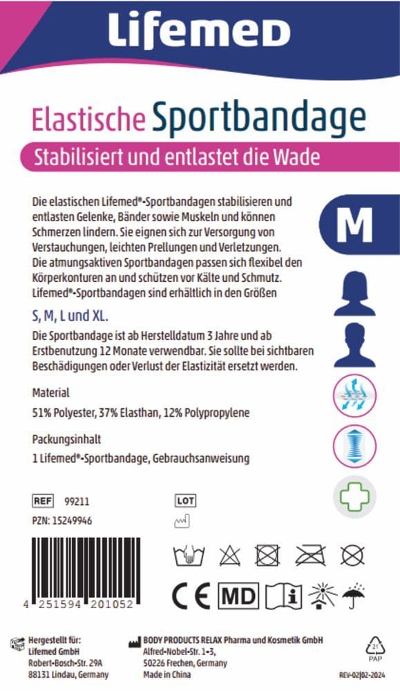 LifemeD Elastische Sportbandage Waden M 1 St Bandage