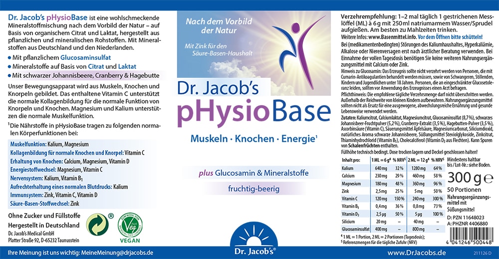 Dr. Jacob's pHysioBase Basen-Citrat-Basenpulver + Glucosamin