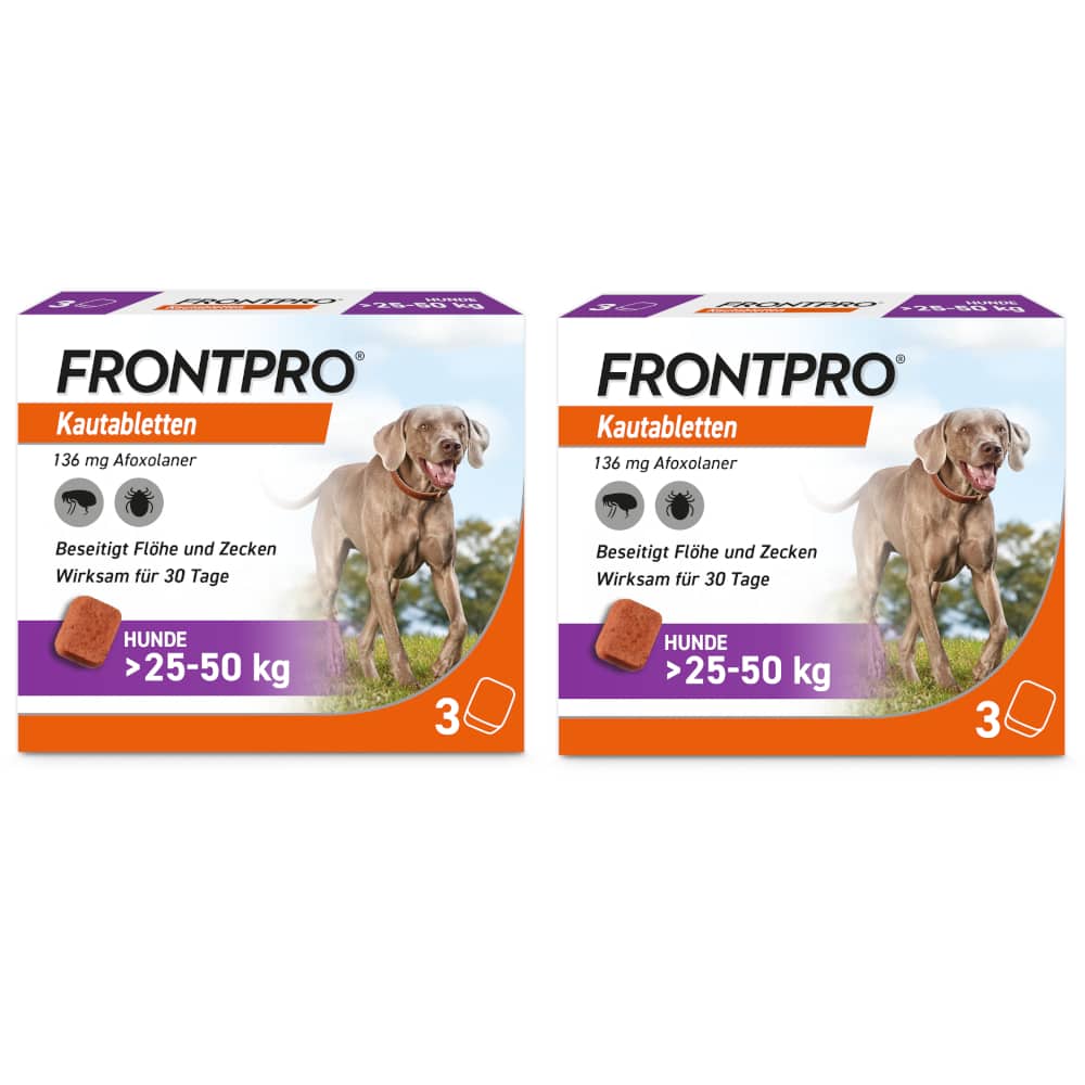 FRONTPRO Kautabletten Hunde >25 - 50 kg Doppelpack 2X3 St Kautabletten