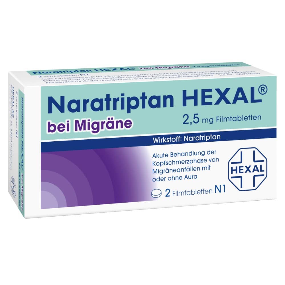 Naratriptan HEXAL bei Migräne 2,5mg 2 St Filmtabletten