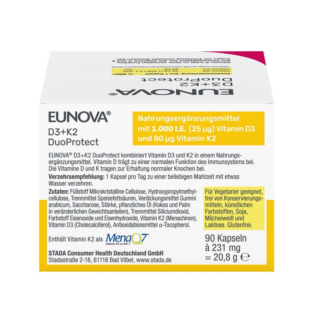 EUNOVA DuoProtect D3+K2 1000 I.E. 90 St Kapseln