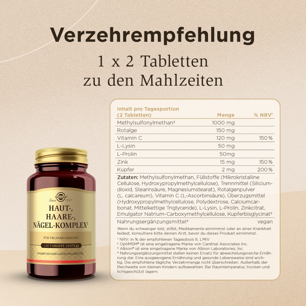 SOLGAR HAUT-, HAARE-, NÄGEL-KOMPLEX 120 St Tabletten