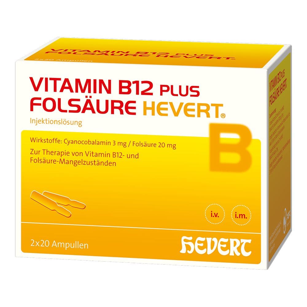 VITAMIN B12 PLUS FOLSÄURE HEVERT 2X20 St Ampullen