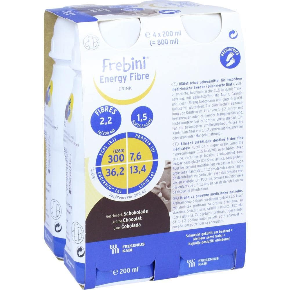 Frebini Energy Fibre Trinknahrung Schokolade 4X200 ml Flüssigkeit