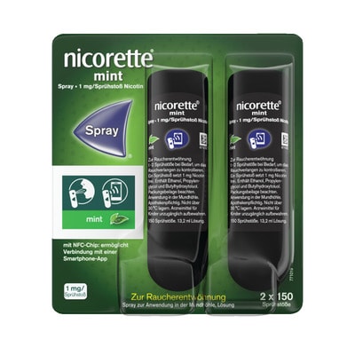 nicorette mint Spray mit Nikotin, Verbindung mit Tracking-App mögl.