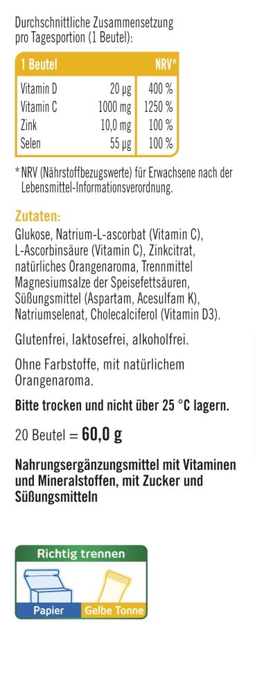 taxofit DIREKT Vitamin C 1000 + Zink + D3 20 St Granulat