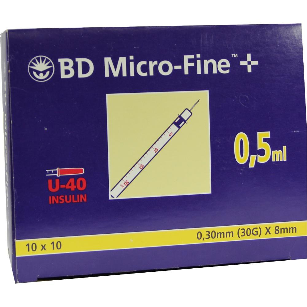 BD MICRO-FINE+ Insulinspritzen 0,5 ml U40 8 mm 100X0.5 ml Spritzen
