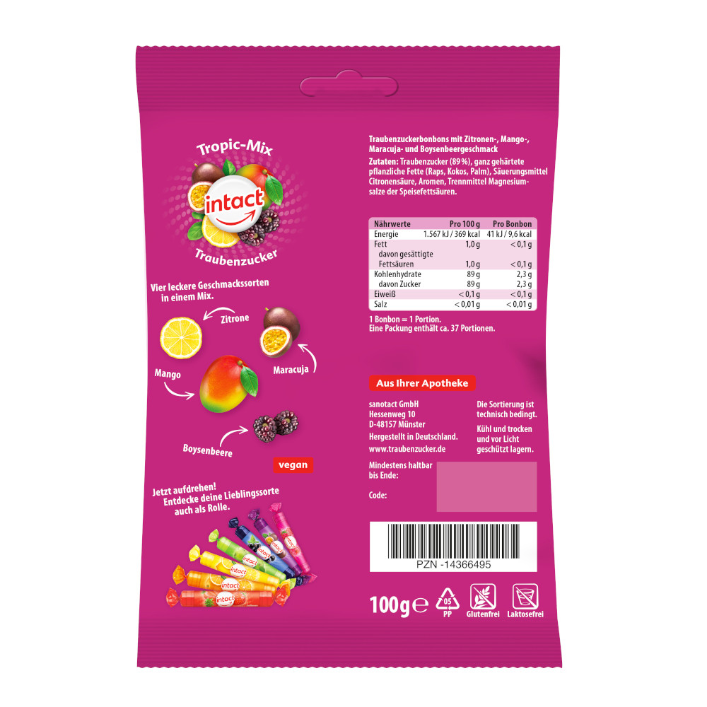 intact Traubenzucker  Tropic-Mix  100 g Bonbons