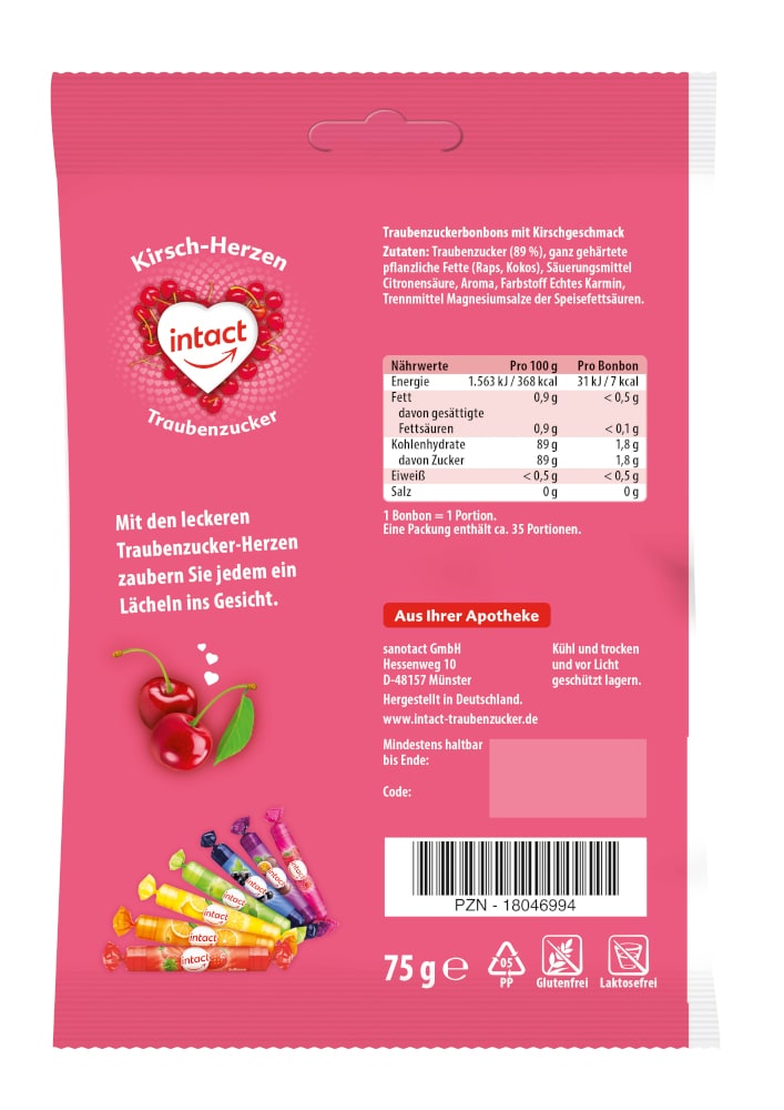 intact Herzen Traubenzucker 75 g Bonbons