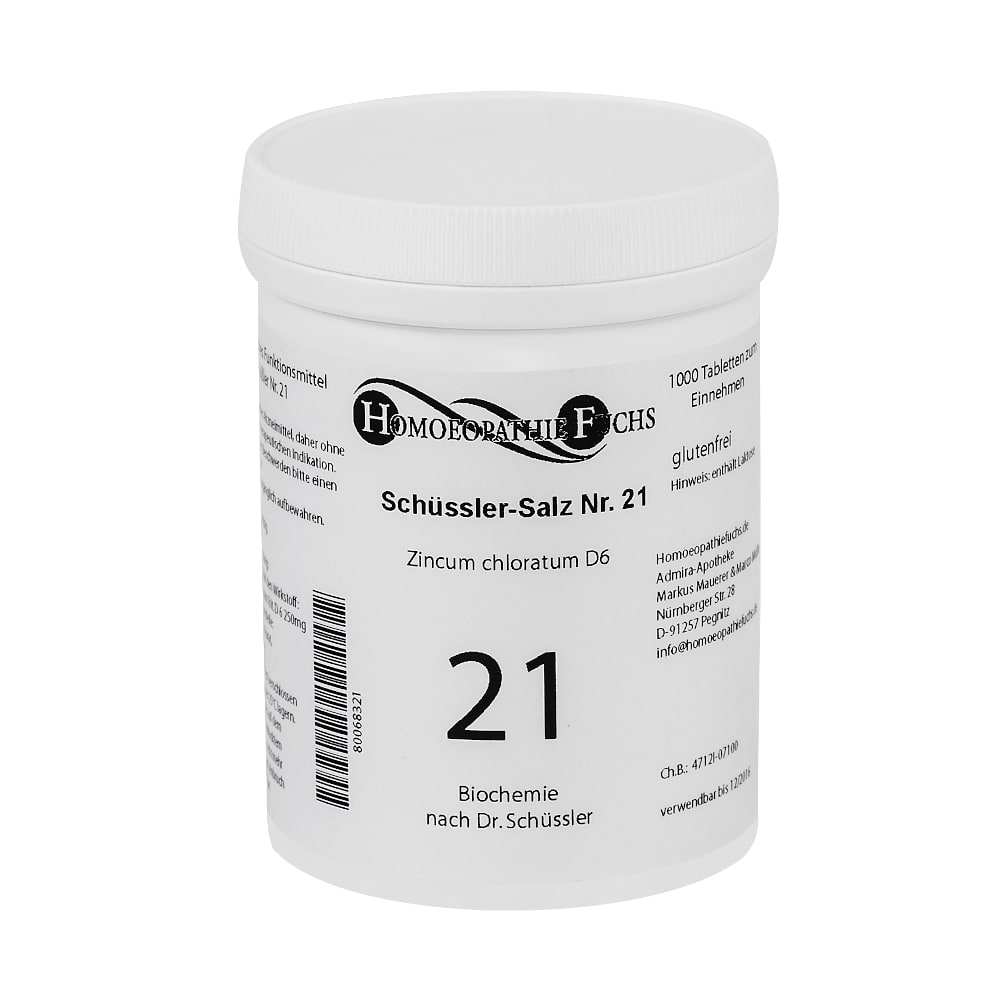 HOMOEOPATHIEFUCHS Schüssler-Salz Nummer 21 Zincum chloratum D6 Biochemie 1000 St Tabletten