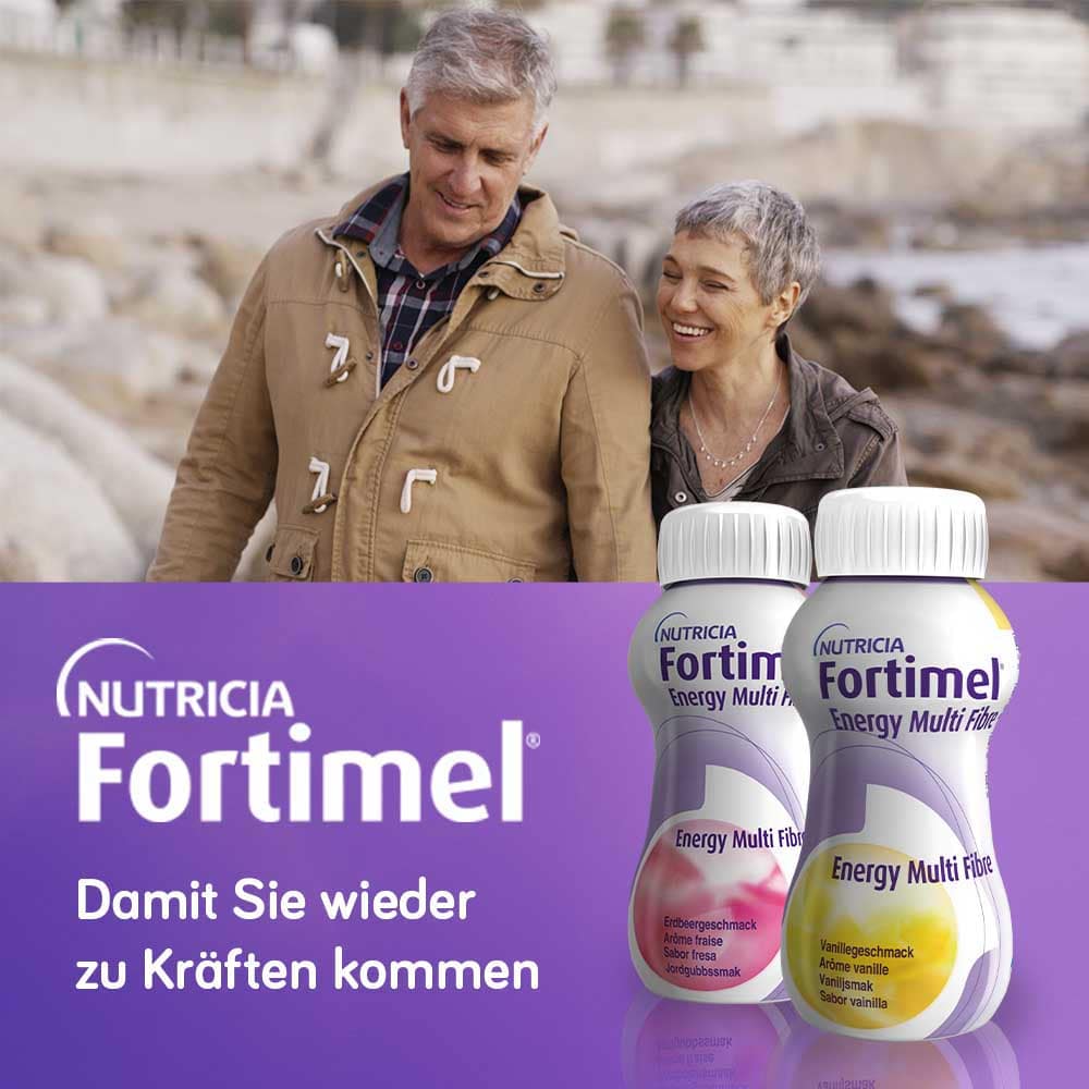 Fortimel Energy Multi Fibre Trinknahrung Erdbeere 4X200 ml Flüssigkeit