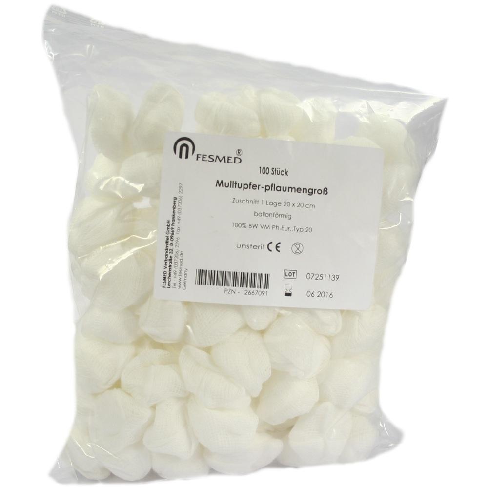 MULLTUPFER 20x20cm pflaumengroß unsteril 100 St Tupfer