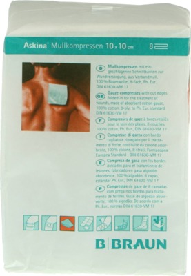 ASKINA Mullkompressen 10x10 cm unsteril 8fach 100 St Kompressen
