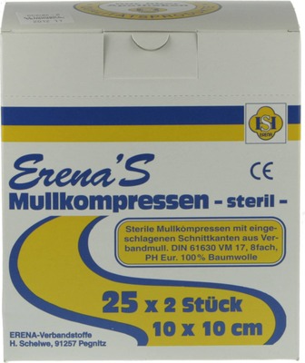 ERENA STERIL Mullkompr.10x10 cm 8fach 25X2 St