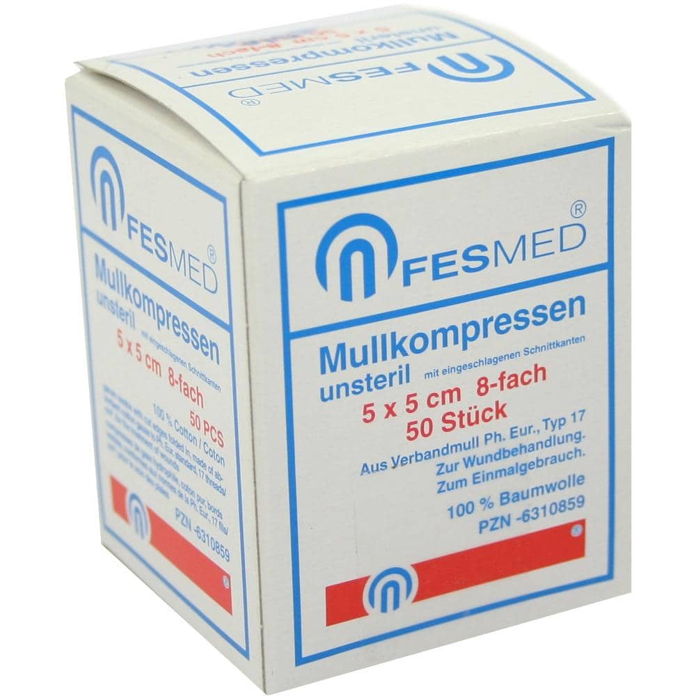 MULLKOMPRESSEN ES 5x5 cm unsteril 8fach 50 St Kompressen