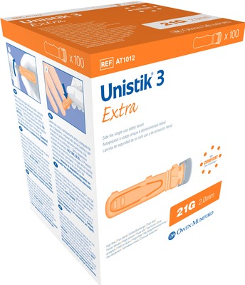 UNISTIK 3 Extra Eindr.Tiefe 2,0 mm Stechhilfe 100 St Lanzetten