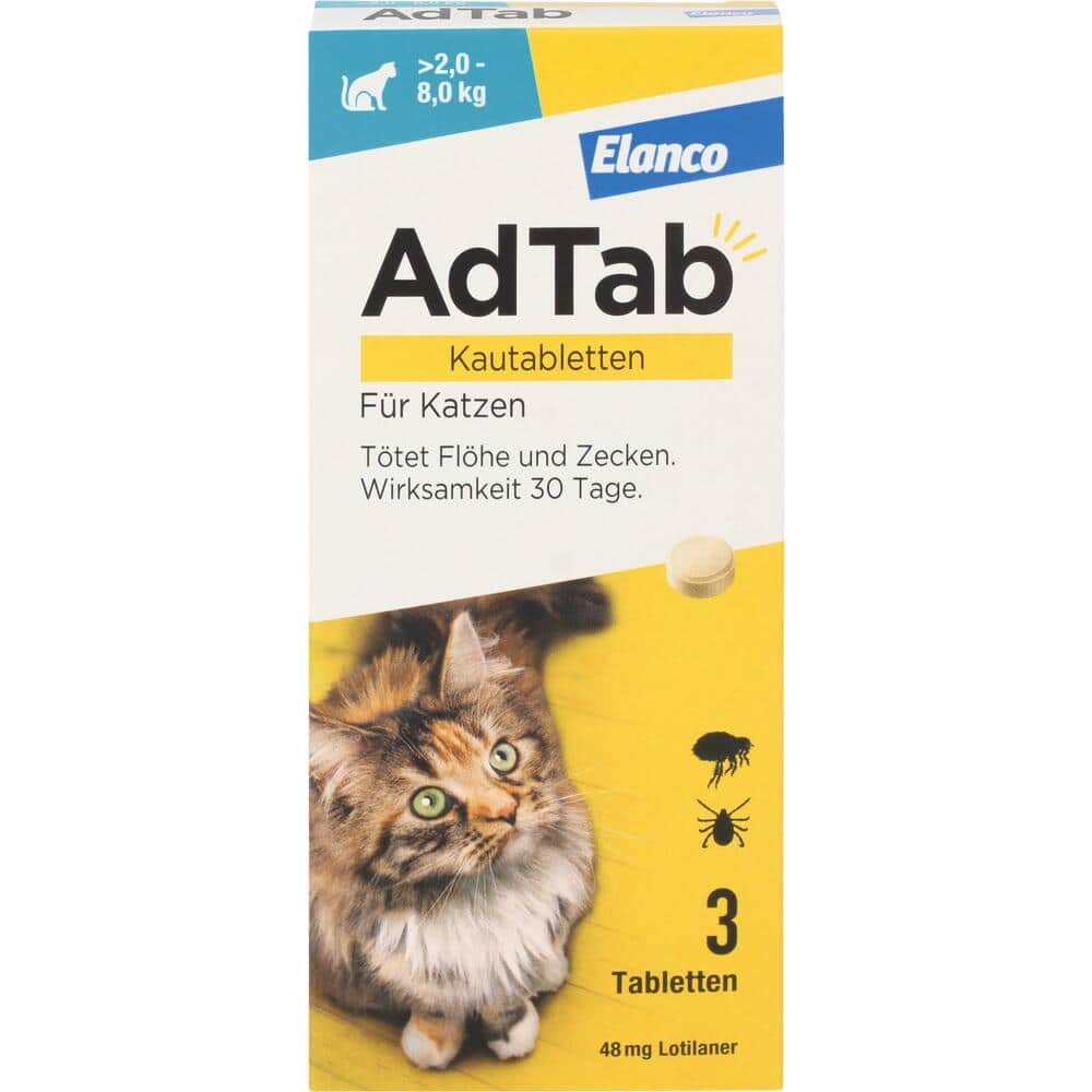 AdTab Kautabletten 48mg für Katzen 2-8 kg Elanco 3 St Kautabletten