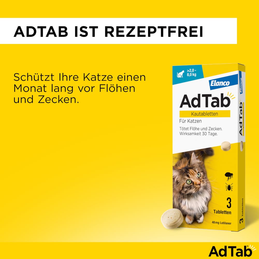 AdTab Kautabletten 48mg für Katzen 2-8 kg Elanco 3 St Kautabletten