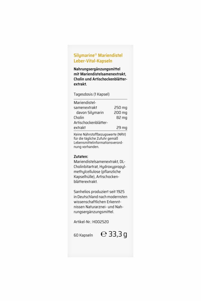sanhelios Silymarine Mariendistel Leber-Vital-Kapseln 60 St Kapseln