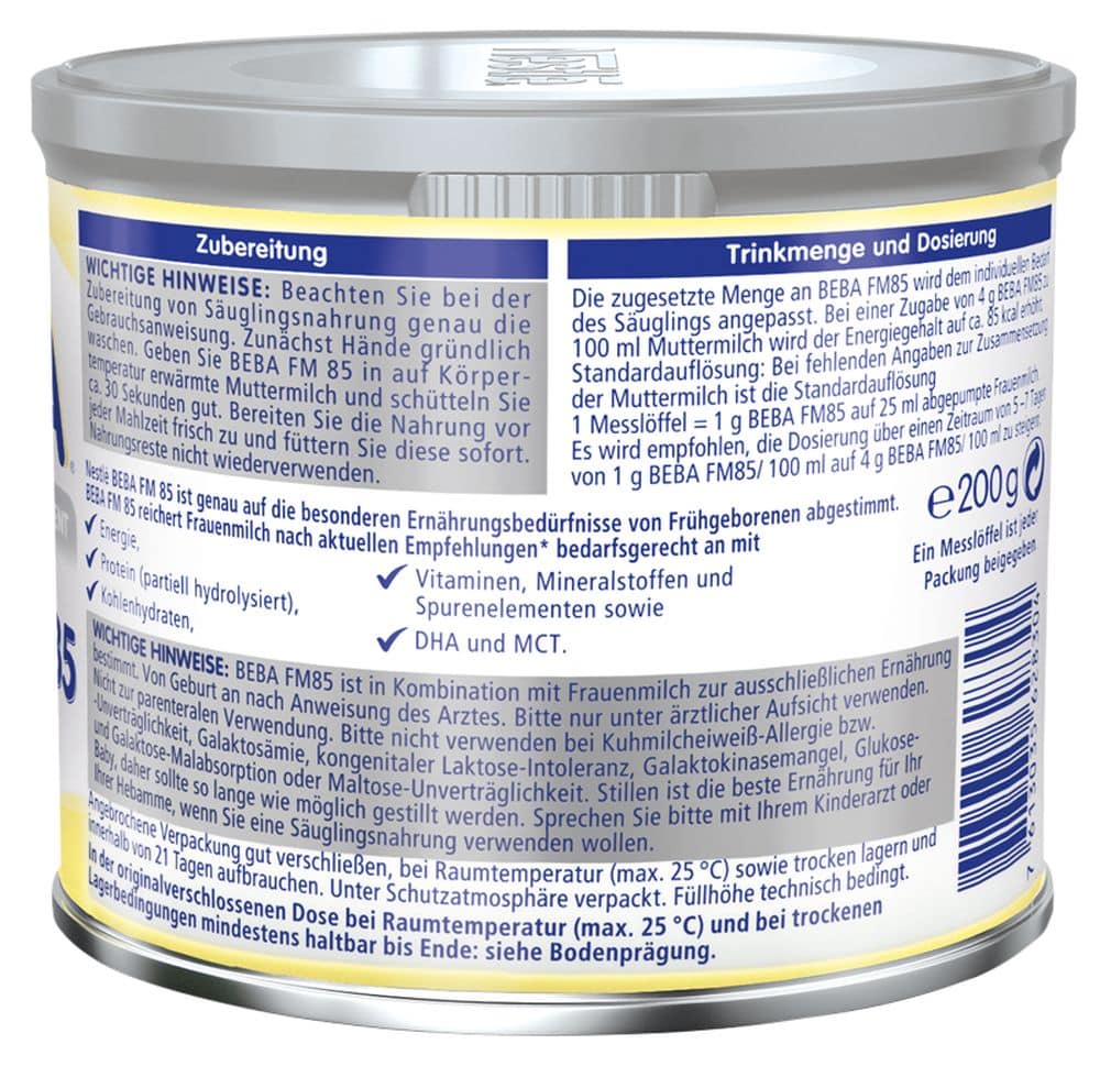 Nestle BEBA FRAUENMILCHSUPPLEMENT FM 85 200 g Pulver