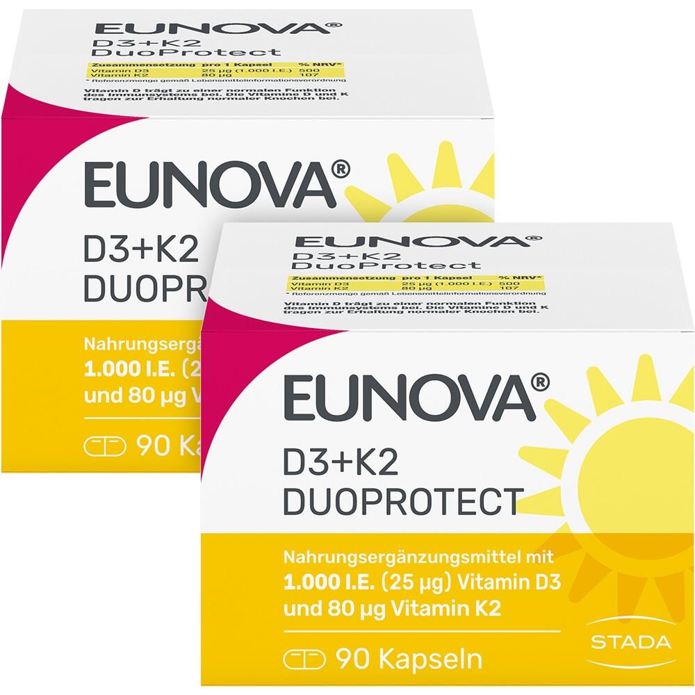 EUNOVA DuoProtect D3+K2 1000 I.E. 2X90 St Kapseln