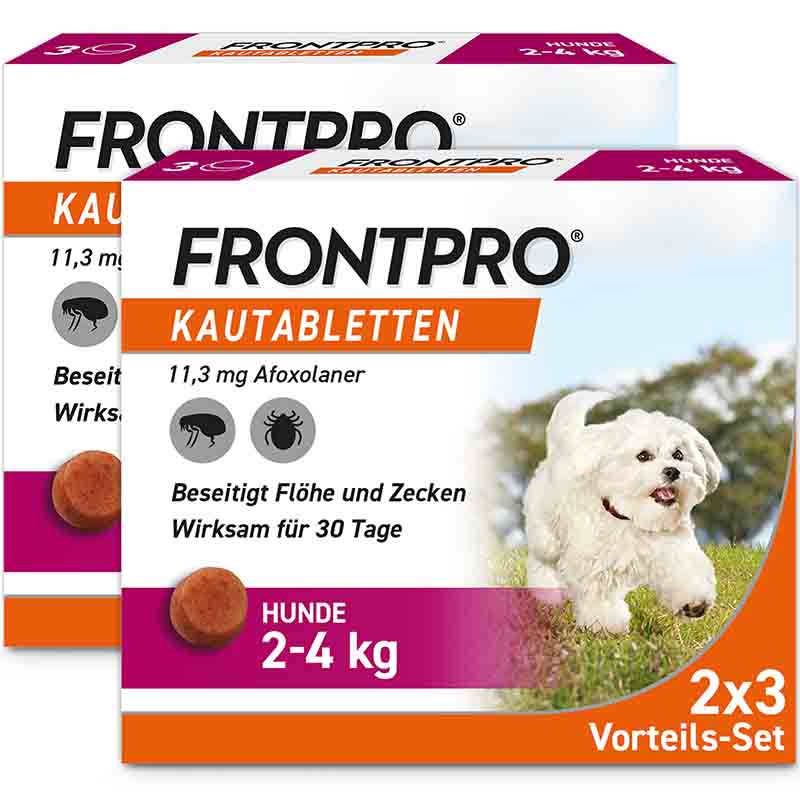 FRONTPRO Kautabletten Hunde 2 - 4 kg Doppelpack 2X3 St Kautabletten