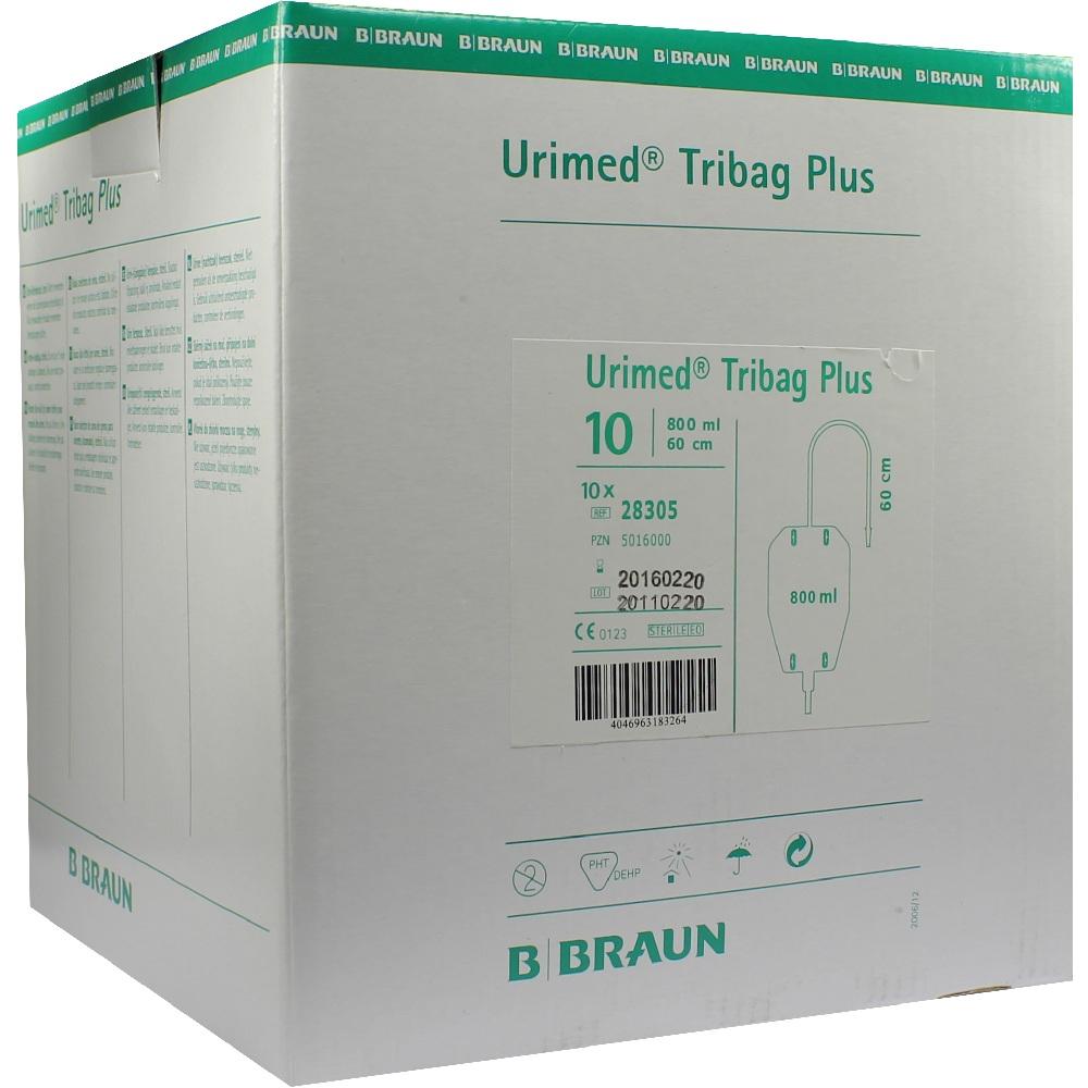 Urimed Tribag Plus Urin Beinbeutel 800ml 60cm steril 10 St Beutel