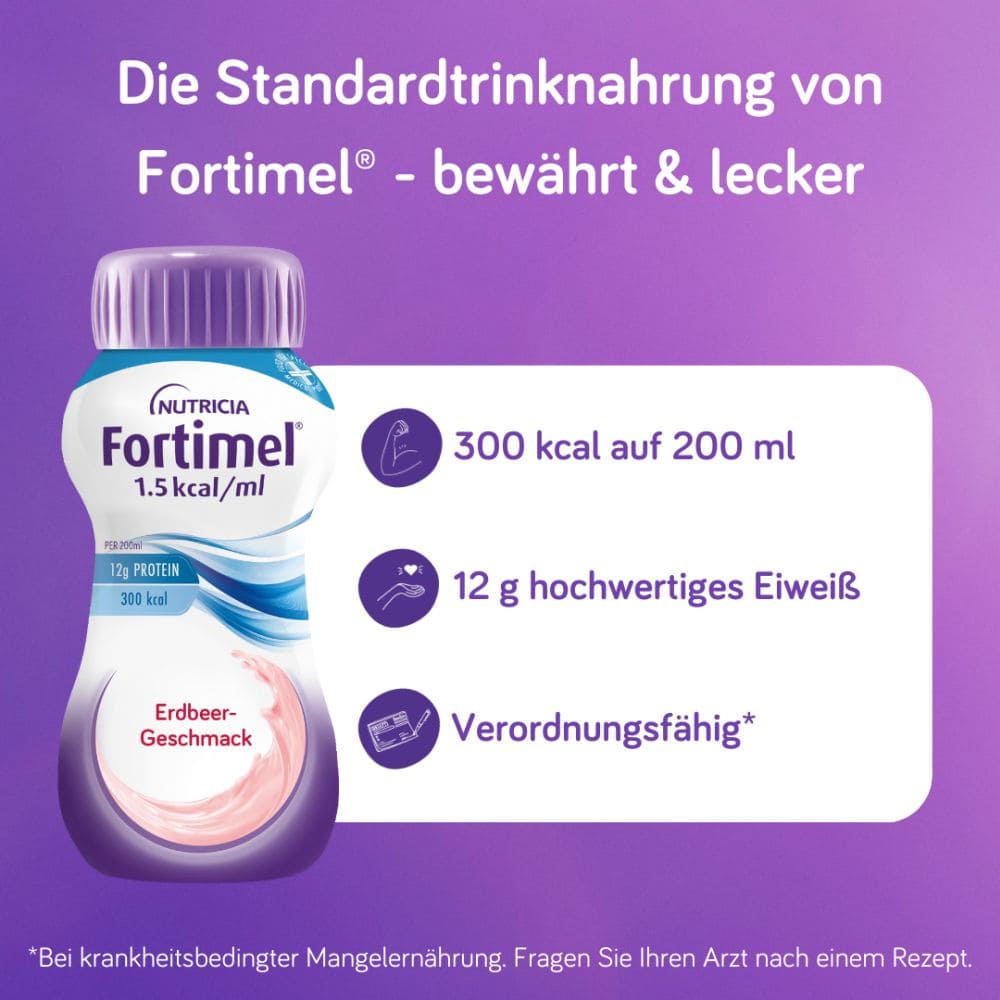 NUTRICIA Fortimel 1,5kcal / ml Erdbeer-Geschmack 4X200 ml Flüssigkeit