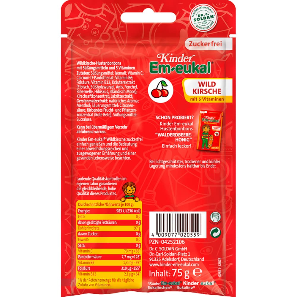 Em-eukal Kinder WILDKIRSCHE zuckerfrei 75 g Bonbons
