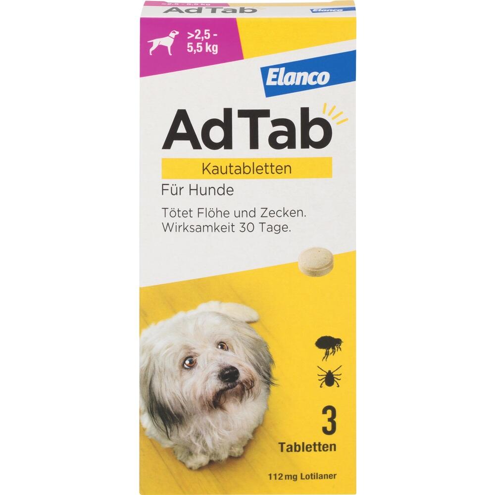 AdTab Kautabletten 112mg für Hunde 2,5-5,5 kg Elanco 3 St Kautabletten
