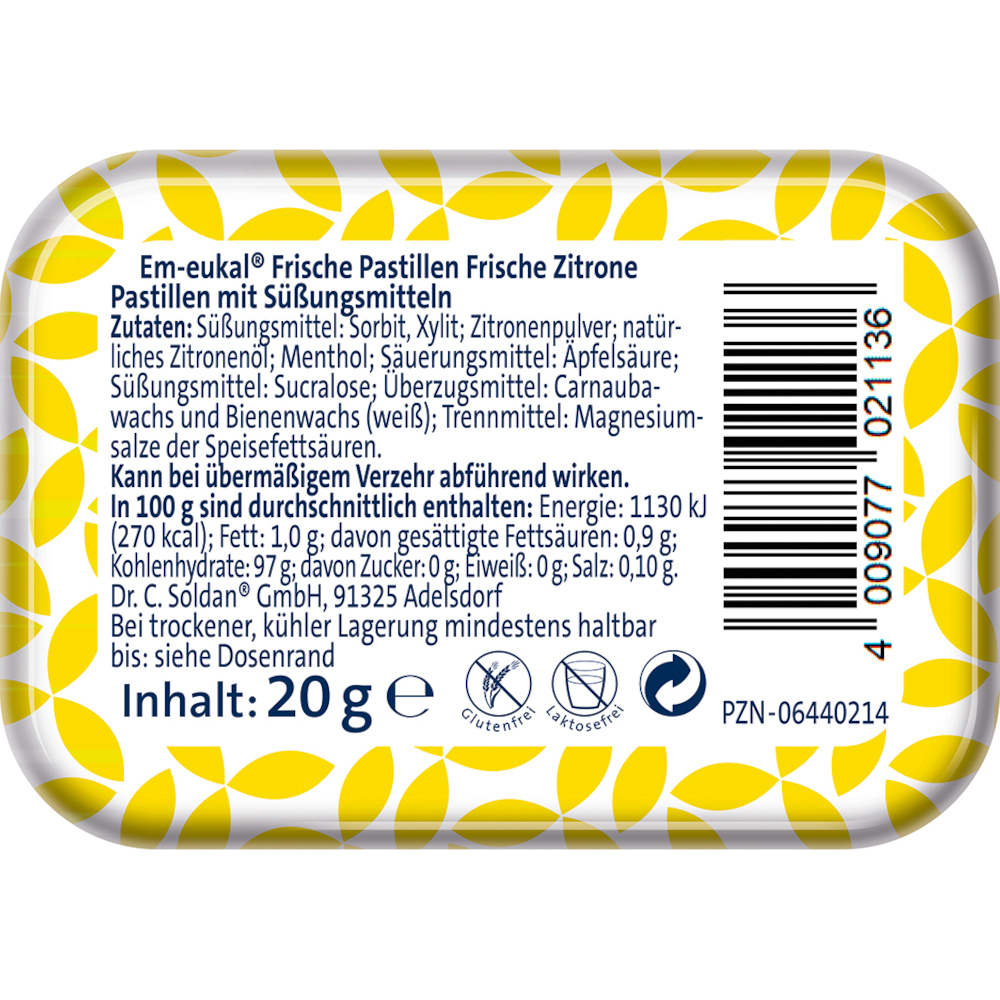Em-eukal Frische Pastillen ZITRONE Zuckerfrei 20 g Pastillen