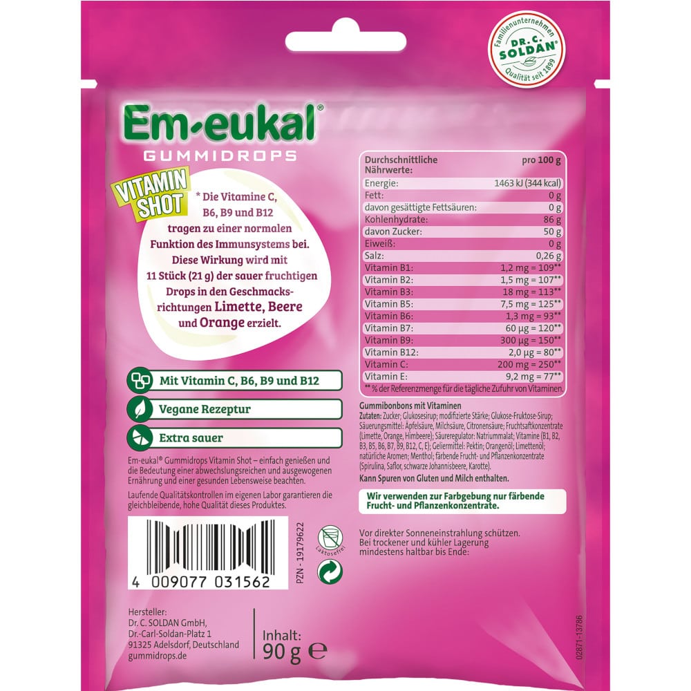 Em-eukal GUMMIDROPS VITAMIN SHOT SAUER 90 g Bonbons