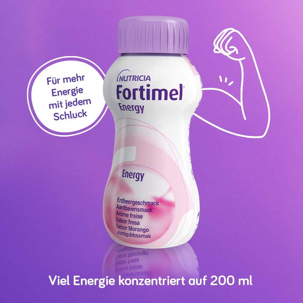 Fortimel Energy Trinknahrung Erdbeere 4X200 ml Flüssigkeit