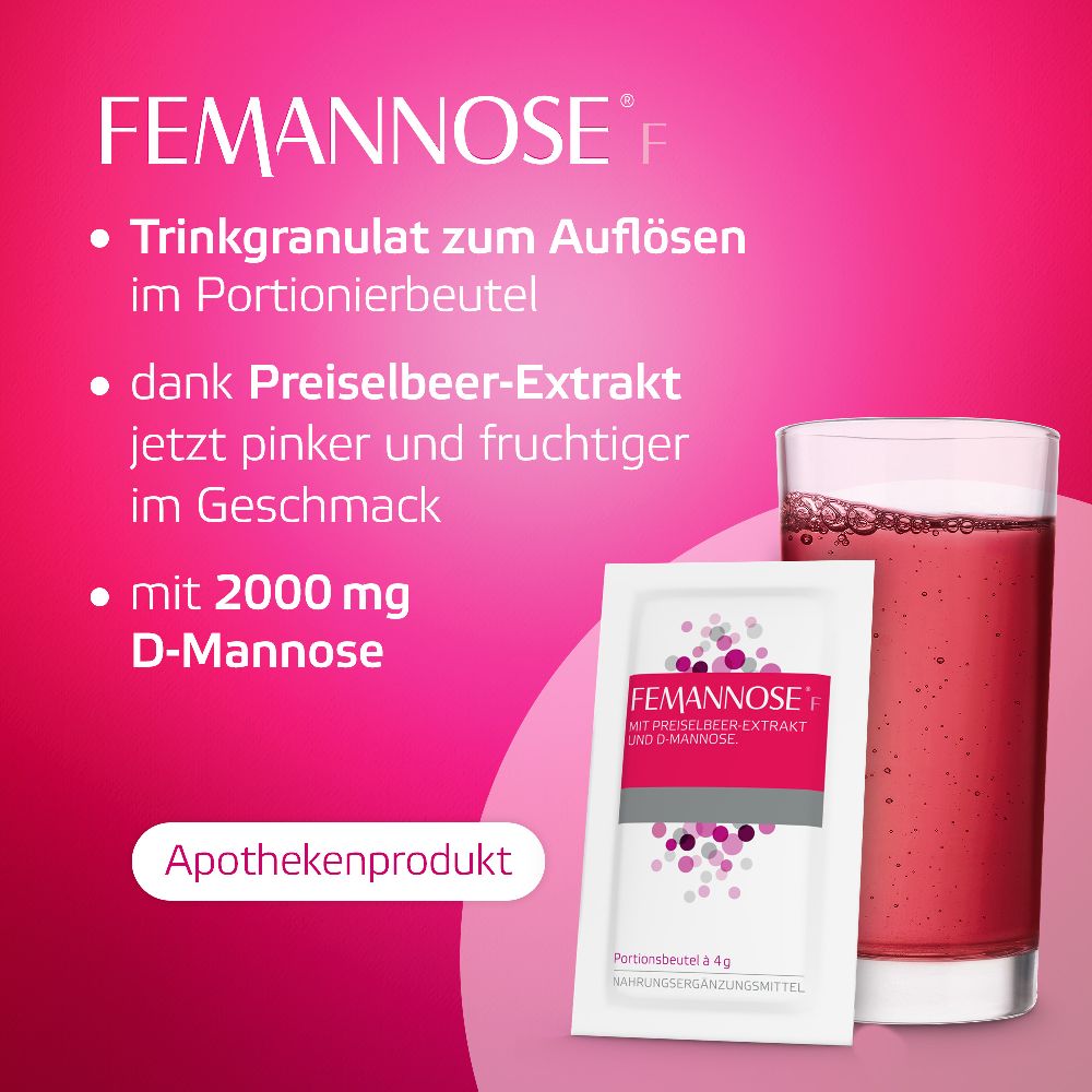 FEMMANOSE F – Trinkgranulat mit je 2000 mg D-Mannose Pulver und 100 mg Preiselbeer-Extrakt 60 St Granulat