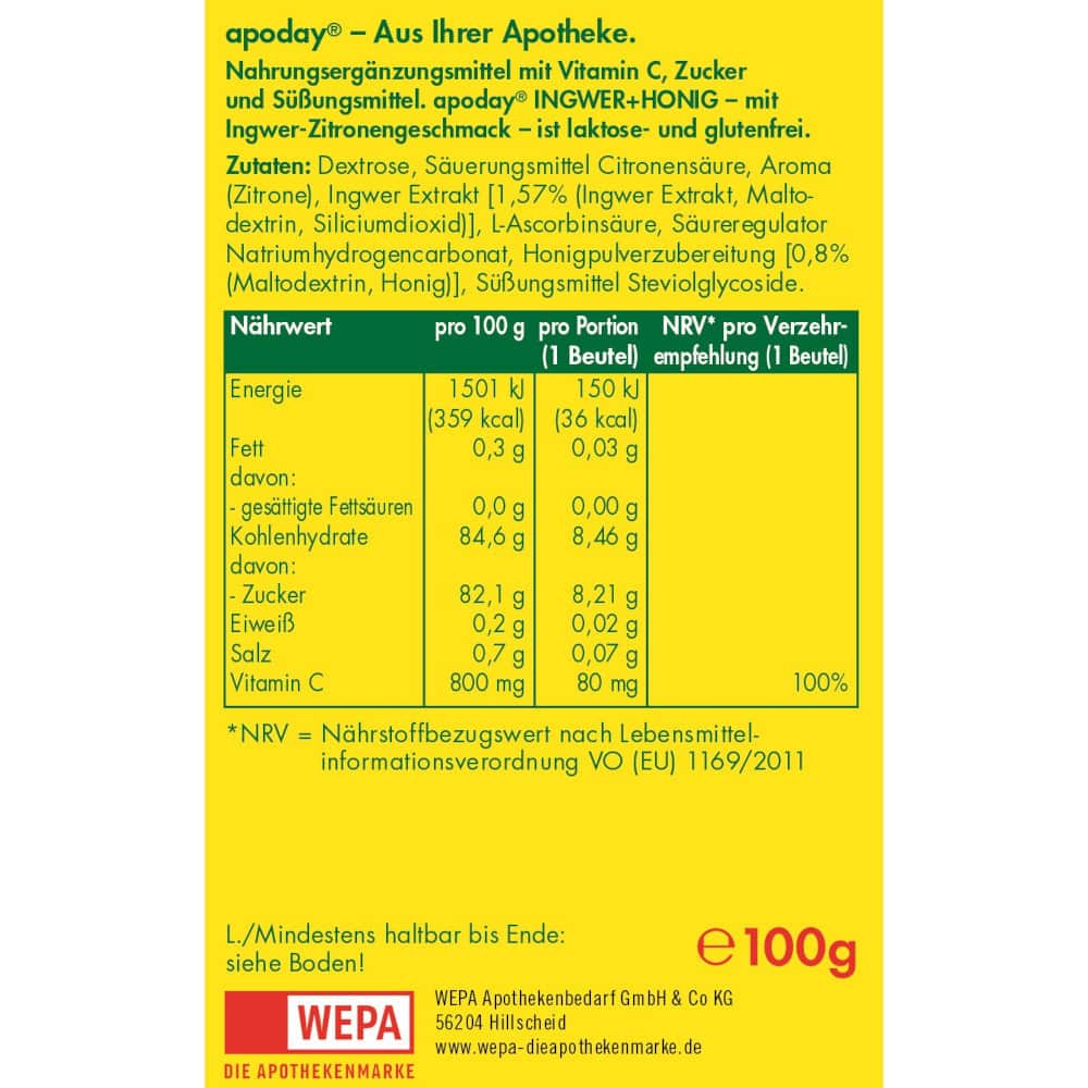 apoday INGWER + HONIG 10X10 g Pulver