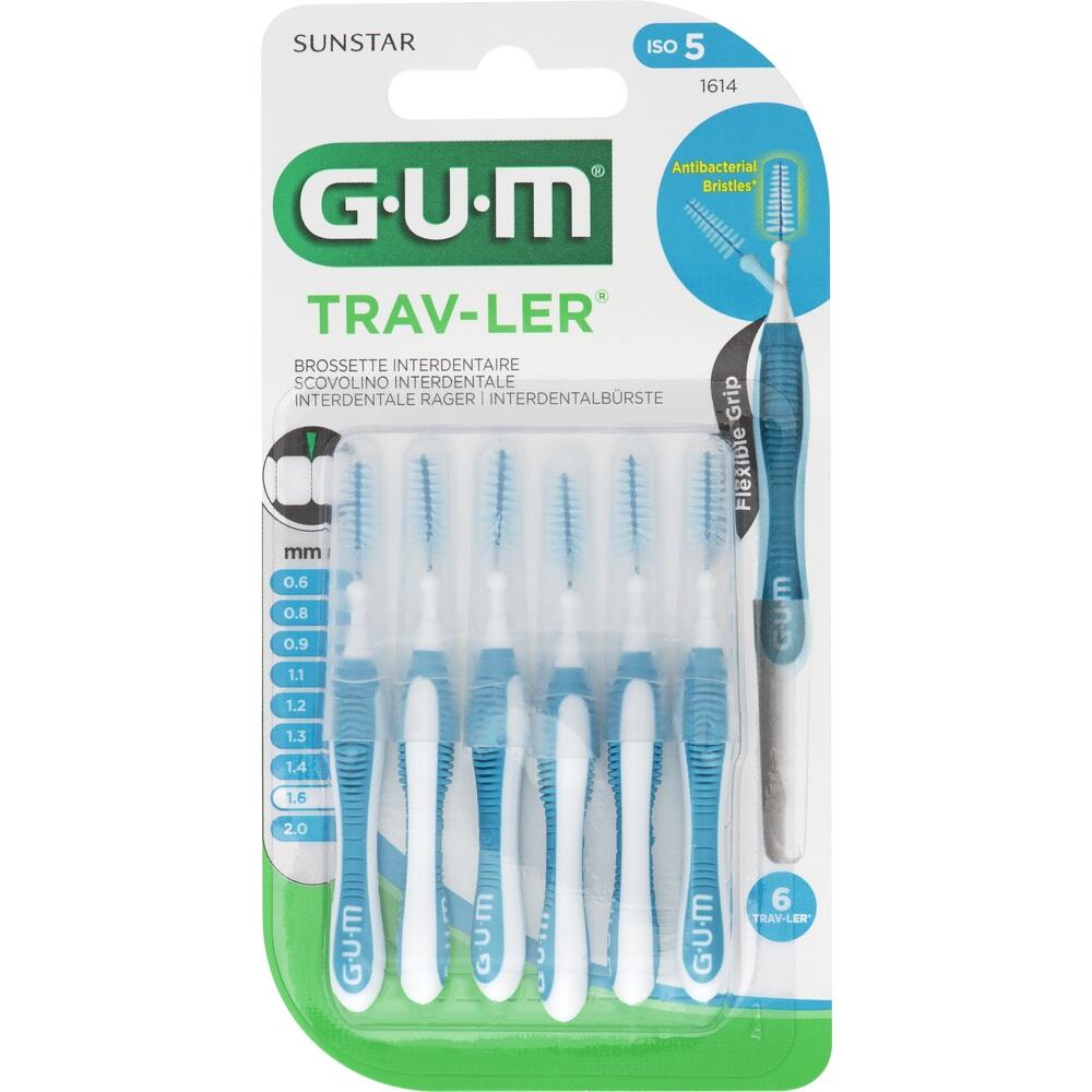 GUM TRAV-LER 1,6mm Tanne blau Interdental+6Kappen 6 St Zahnbürste