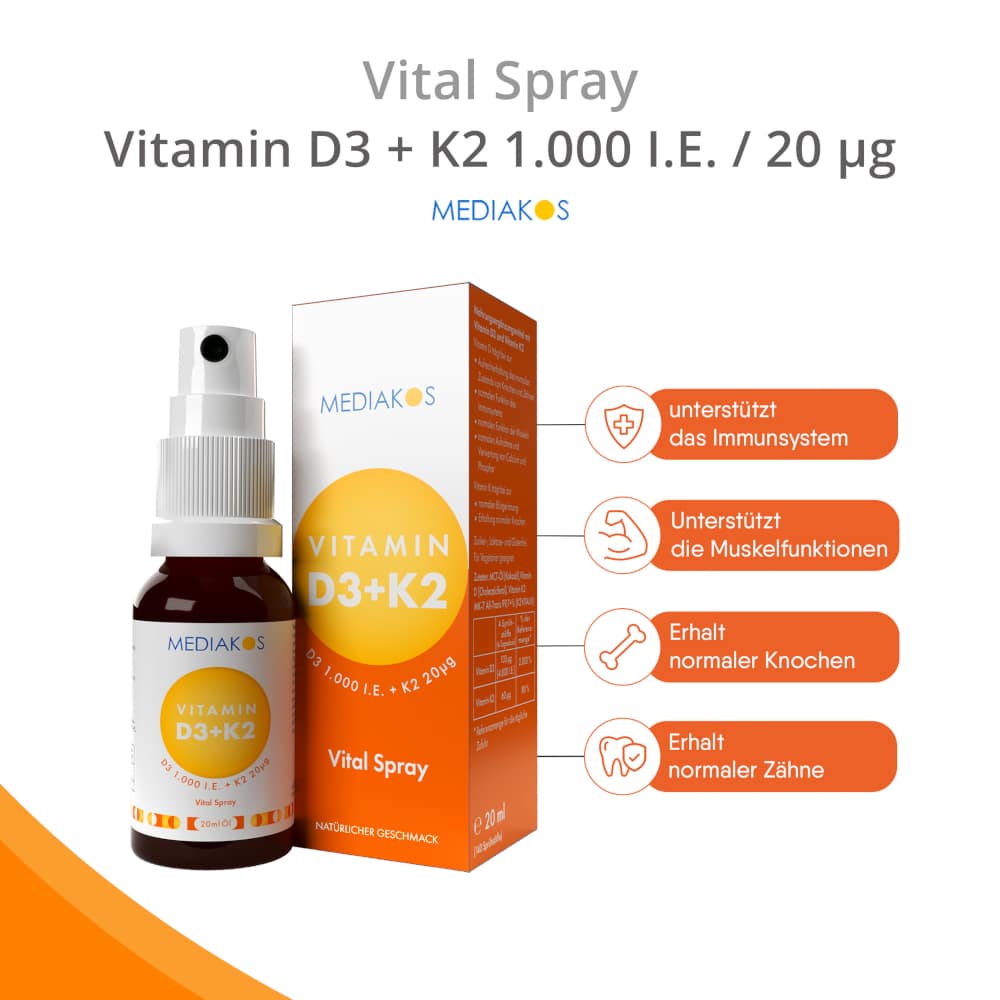 MEDIAKOS Vitamin D3 + K2 1.000 I.E. / 20 μg Vital Spray 20 ml Spray