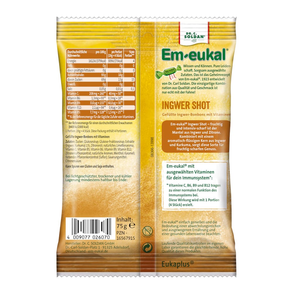 Em-eukal INGWER SHOT Hustenbonbon gefüllt 75 g Bonbons