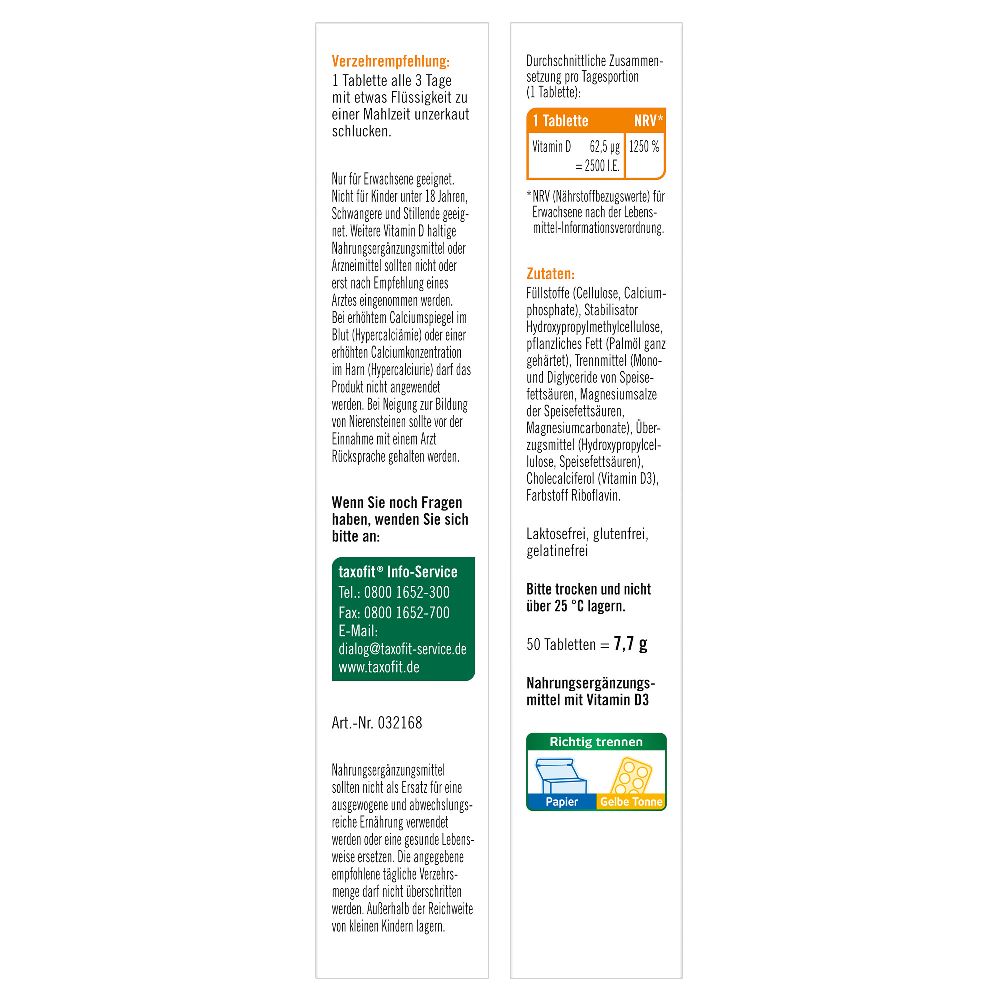 taxofit VITAMIN D3 2500 I.E. 50 St Tabletten