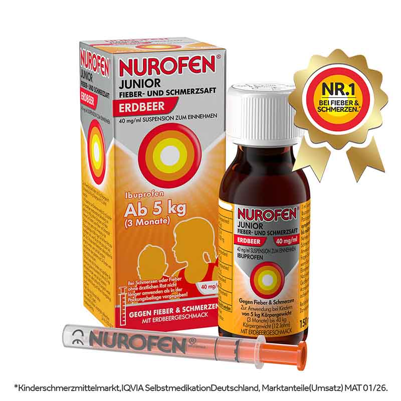 NUROFEN Junior Fiebersaft Erdbeere 40mg/ml 150 ml Suspension zum Einnehmen