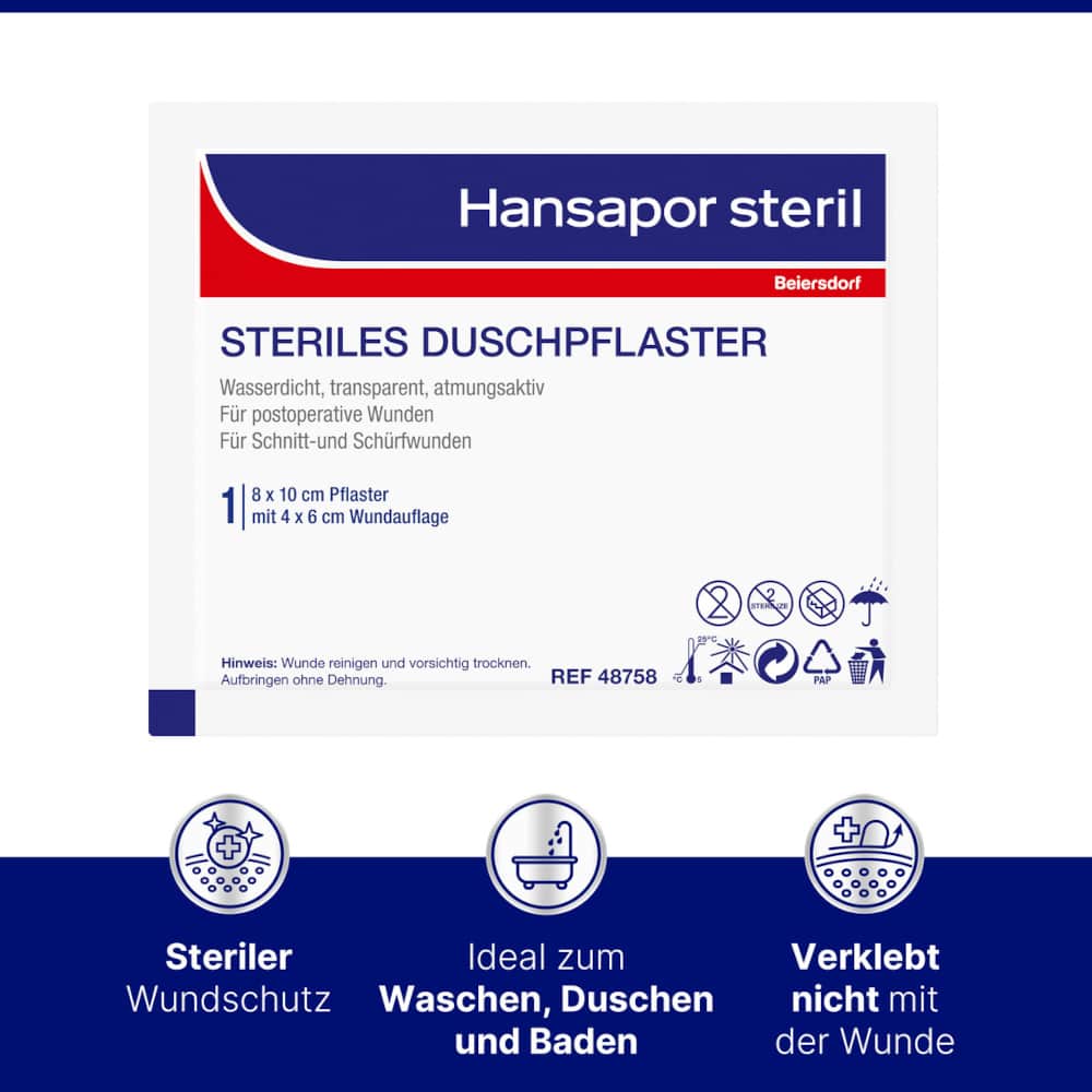 Hansapor STERILES DUSCHPFLASTER 8 x 10cm 1 St Pflaster