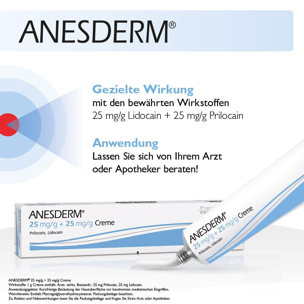 ANESDERM 25 mg/g + 25 mg/g Creme + 10 Pflaster 5X5 g Creme