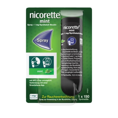 nicorette mint Spray mit Nikotin, Verbindung mit Tracking-App mögl.