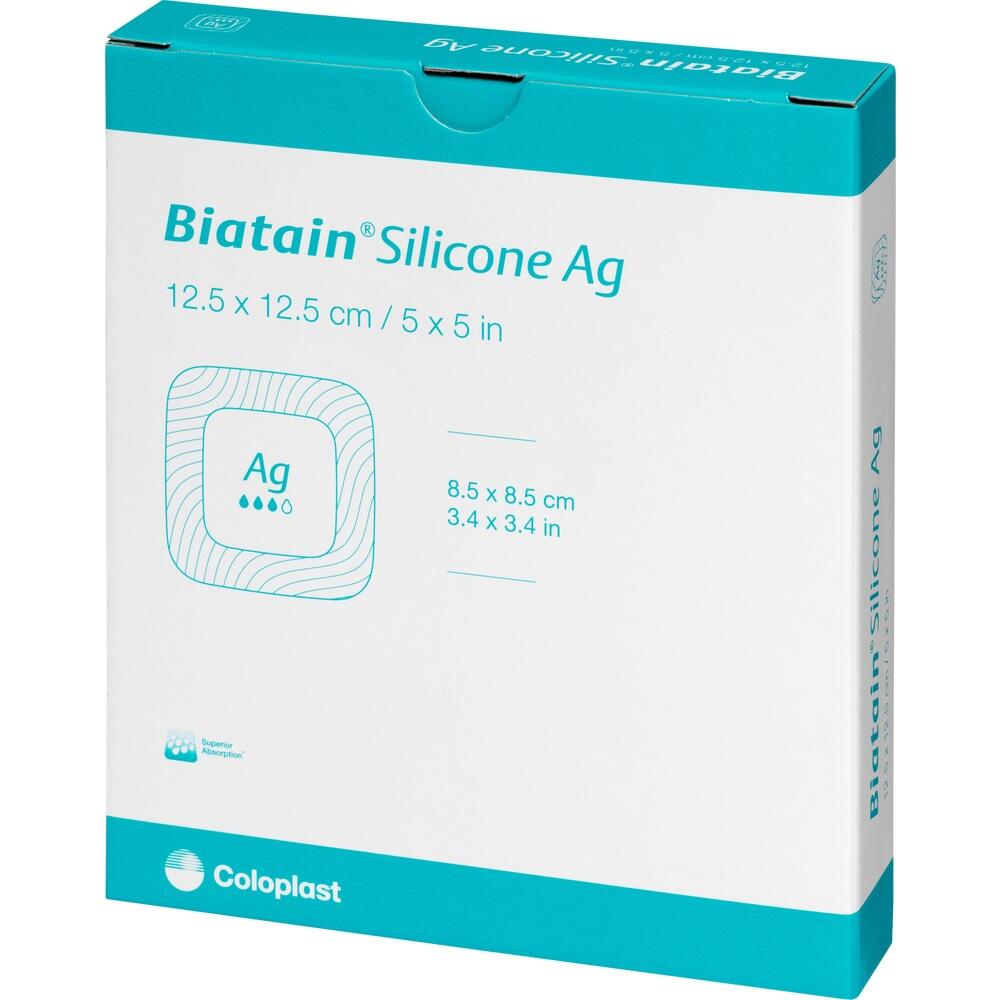 BIATAIN Silicone Ag Schaumverband 12,5x12,5 cm 5 St Verband