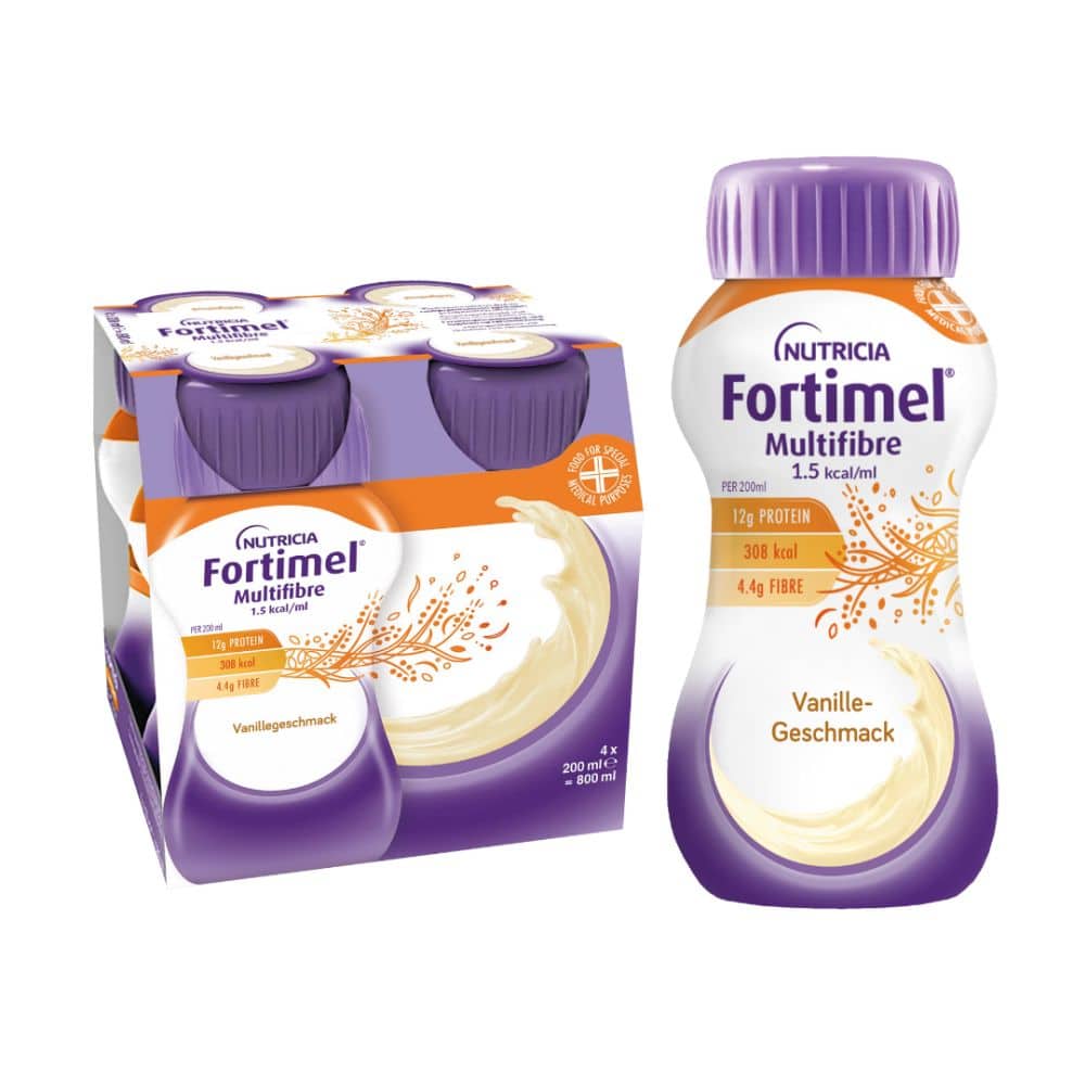 Fortimel Multifibre 1.5 kcal Vanillegeschmack 4X200 ml Flüssigkeit | 4X200 ml Flüssigkeit | 28.44 EUR / 1000 Milliliter | 08712400152853